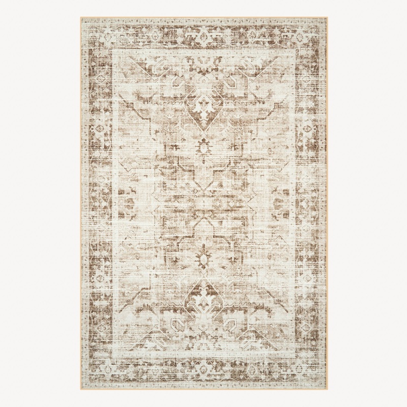 Easy Clean Washable Rug Timeless Persian Earth-Toned Minimalist Design Durable Spillproof Pet-Friendly Non-Slip Pad Living Room Area Rug