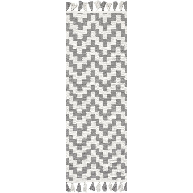 Flatwoven Chevrons with Tassels Rug | Grey