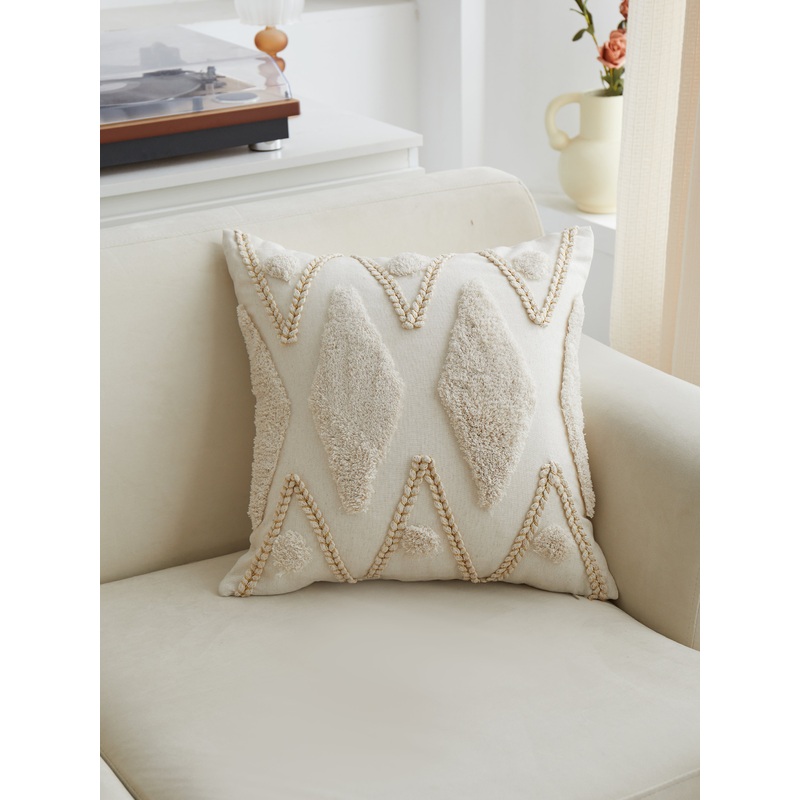 Geometric Tufted Ivory Pillow