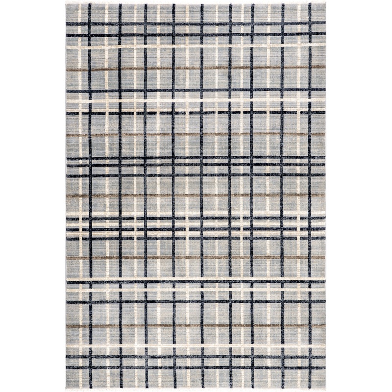 Lina Plaid Fringed Rug | Blue