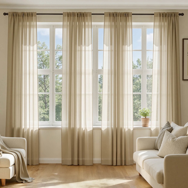 MIULEE Beige Sheer Curtains 96 Inches Long, 4 Panels Set, Rod Pocket Voile Drapes Light Filtering and Semi Transparent, Elegant Window Treatments for Bedroom Living Room,42 x 96 Inches