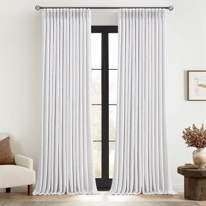 MIULEE Pinch Pleated White Linen Curtains 102 Inches Long 2 Panels, Thick Texture Linen Drapes for Living Room Bedroom, Pinch Pleat Back Tab Light Filtering Farmhouse Window Curtains with Hooks&Rings