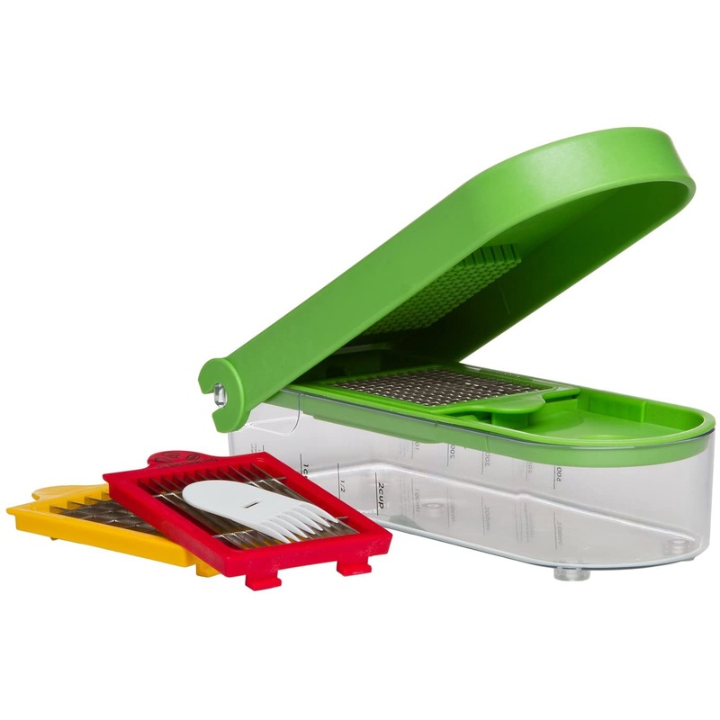 Progressive Dice and Slice Chopper, 3 Interchangeable Blades, Veggie Chopper, Fruit Chopper, Onion Chopper, Non-Skid Base