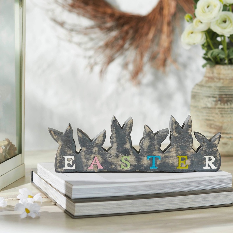 Bunny Hop Wooden Easter Sign w/ 6 Bunny Silhouettes 4×11.5×1