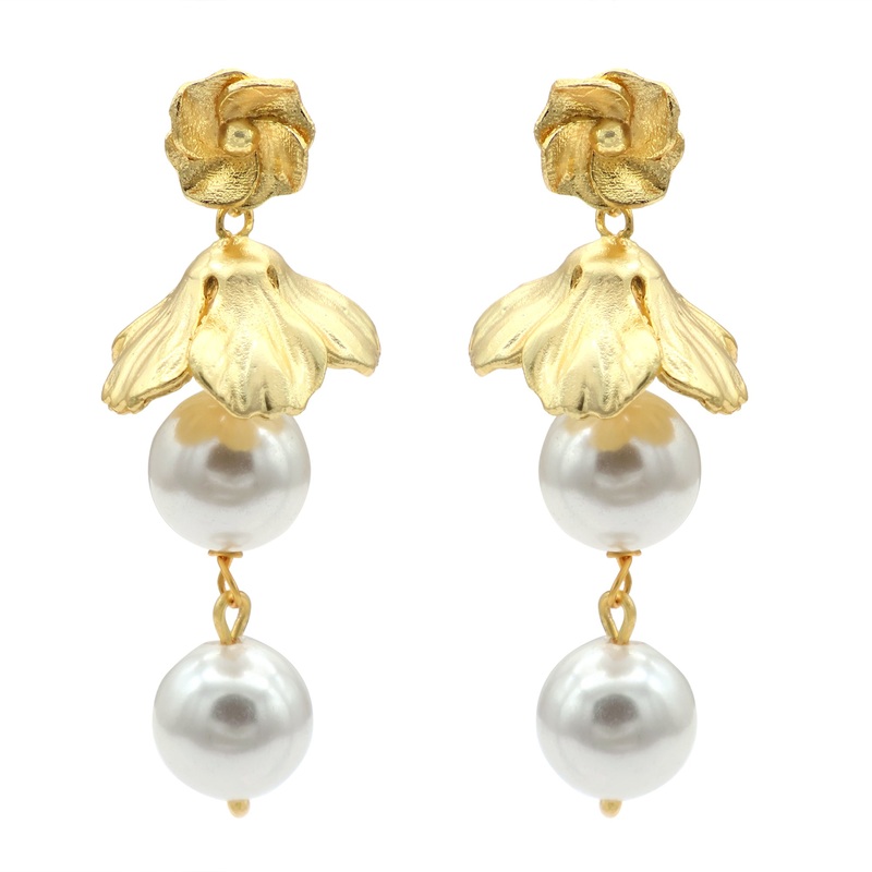 Flower Earrings with Pearl Beads
