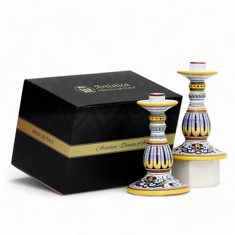 GIFT BOX: With authentic Deruta hand painted ceramic – Ricco Deruta deluxe Candlestick