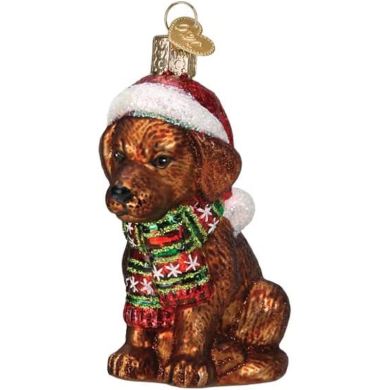 Old World Christmas Blown Glass Ornament for Christmas Tree, Chocolate Labrador Puppy