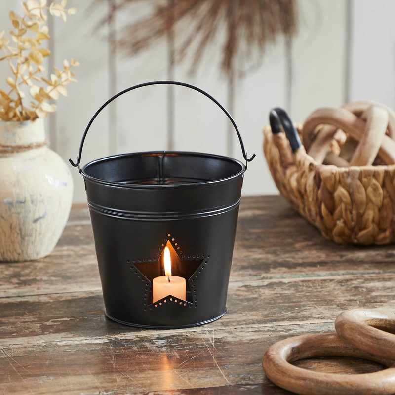 Metal Bucket w/ Star Cutout Black 6×6.5×5