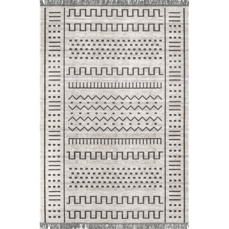 Native Indoor/Outdoor With Tassels Rug | Light Grey