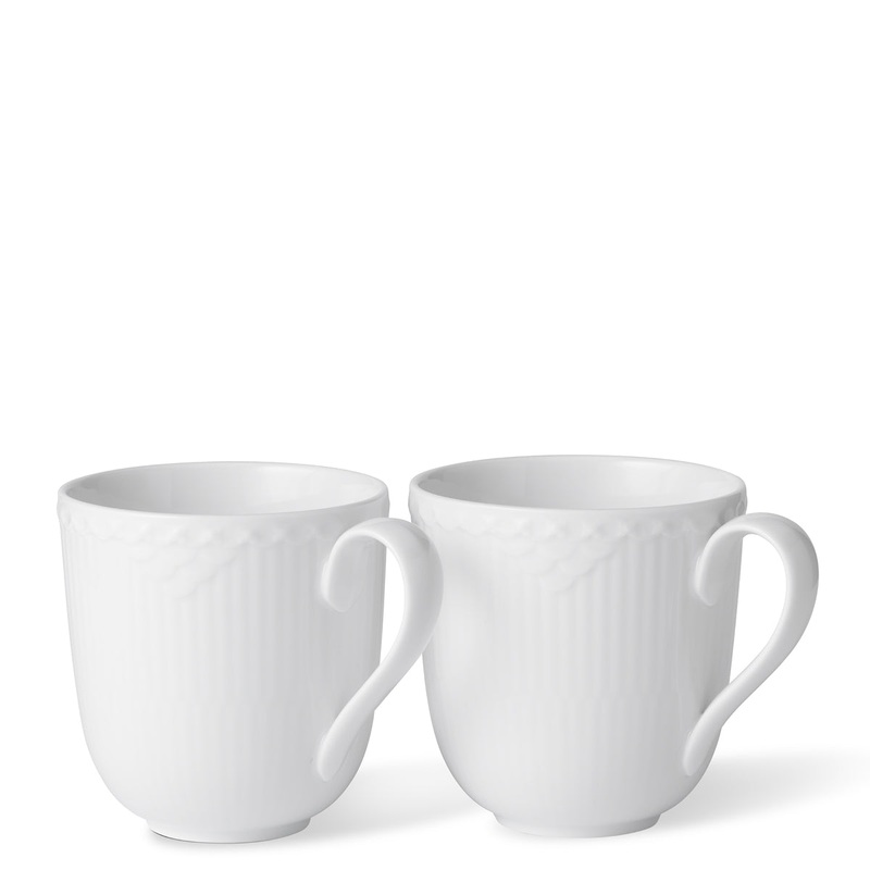 White Fluted Half Lace Mug, Set of Two, 12.5 oz.