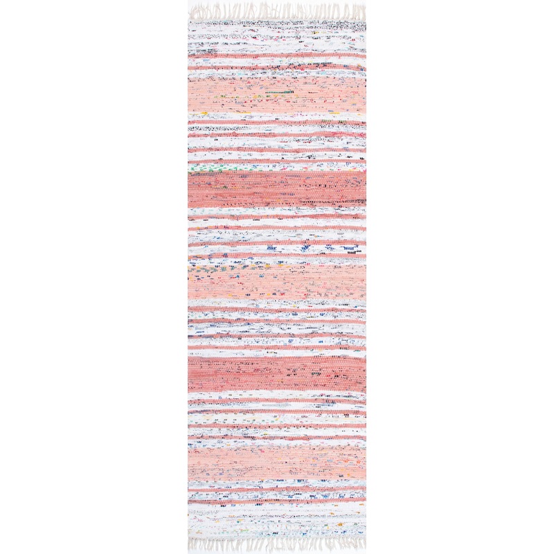 Flatwoven Mottled Stripes with Tassels Rug | Pink