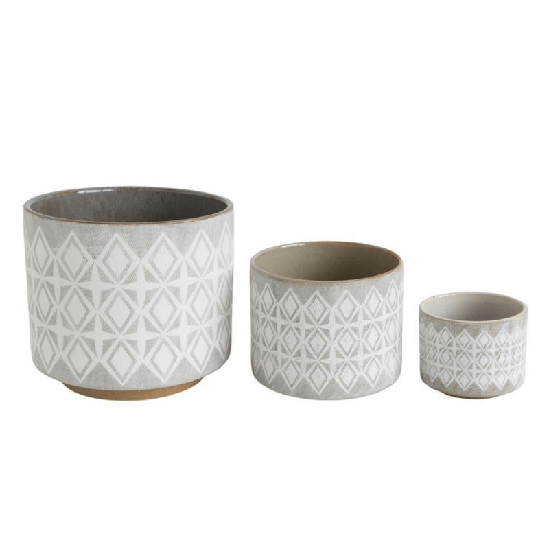 Grey Patterned Stoneware Planter