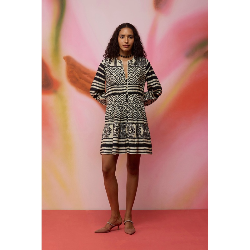 Monochrome Ikat Mini Dress