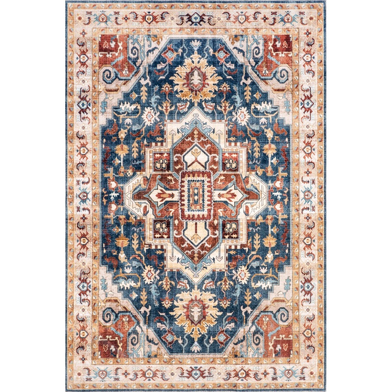 Jewel Medallion Washable Rug | Dark Blue