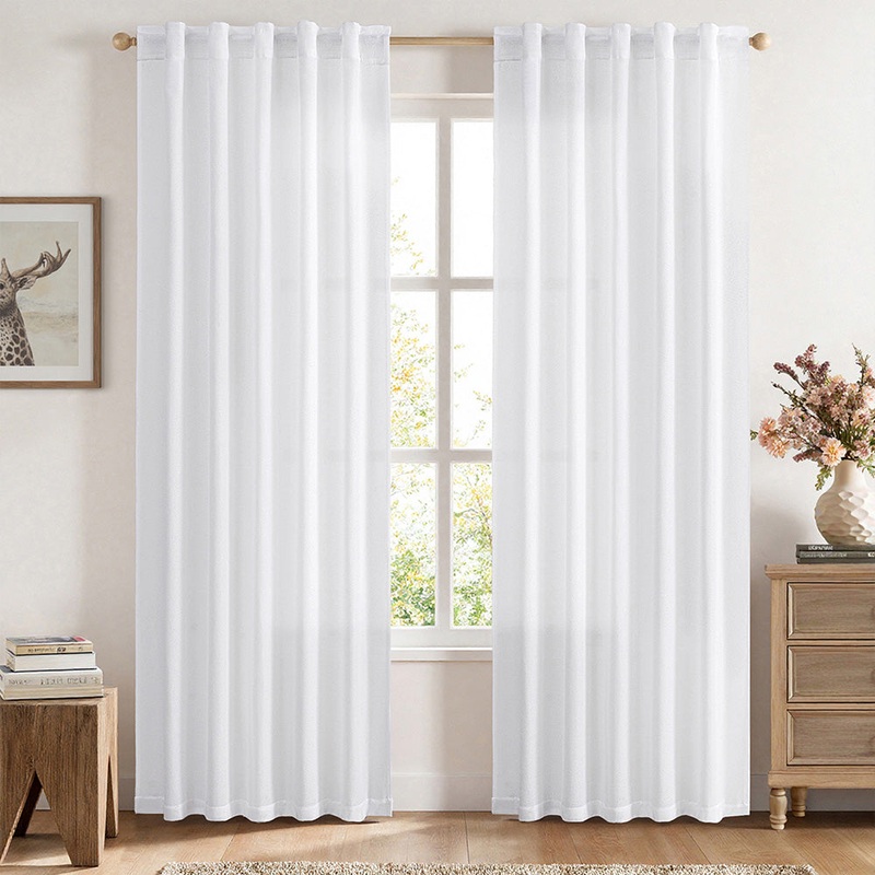 MIULEE Faux Linen Curtains 72 Inch Length 2 Panels Natural White Semi Sheer Curtain with Back Tab Rod Pocket , Light Filtering Window Privacy Burlap Drapes for Living Room Bedroom 42W x 72L