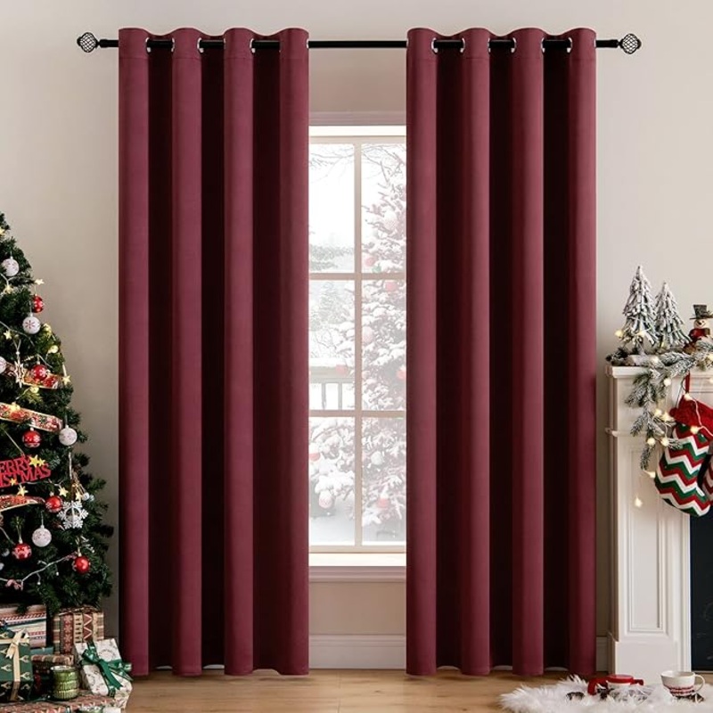 MIULEE Room Darkening Thermal Insulated Blackout Curtains (2 Panels) – Wine Red