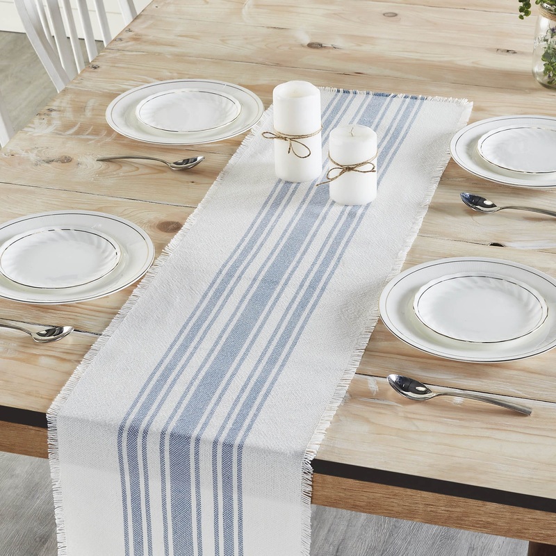 Antique White Stripe Blue Indoor/Outdoor Runner 12×48