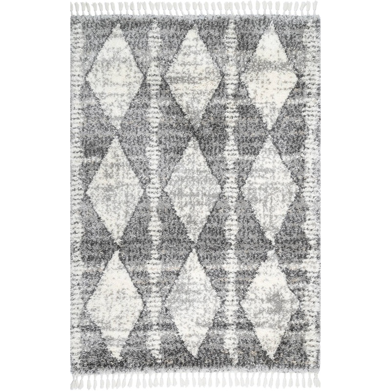 Diamond Band Tassel Rug | Grey