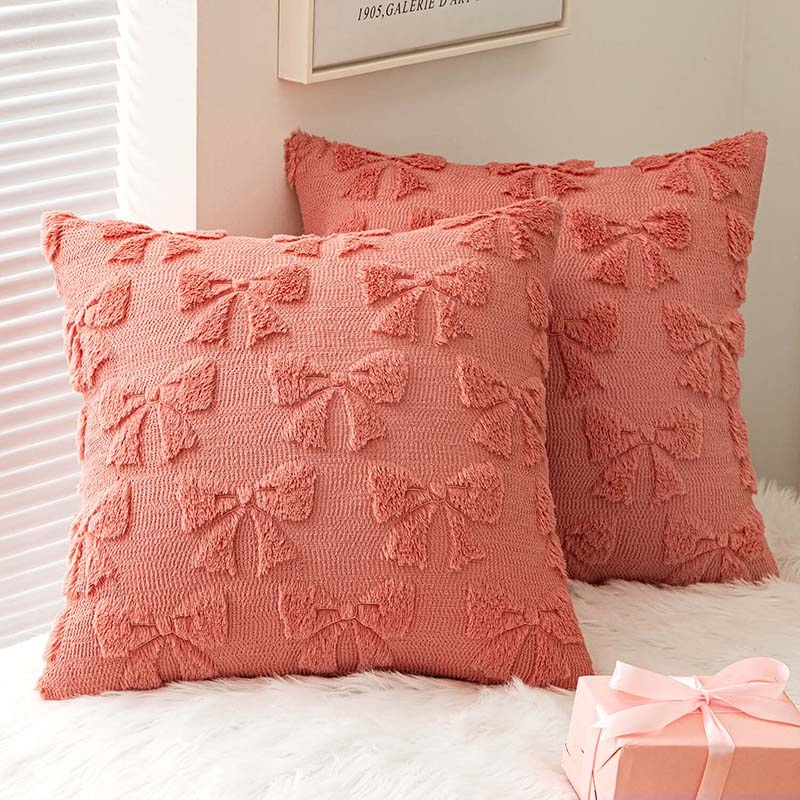 MIULEE Mothers Day Pillow Covers Set of 2 Decorative Cute Bow Throw Pillows 20×20 Inch Soft Plush Faux Wool Fluffy Plush Aesthetic Couch for Mom Mother Grandma Coquette Bed Room Decor, Coral Red