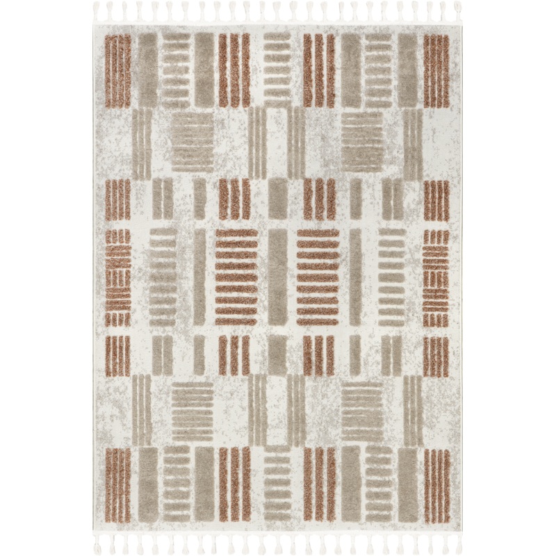 Valli Textured Geometric Tasseled Rug | Beige