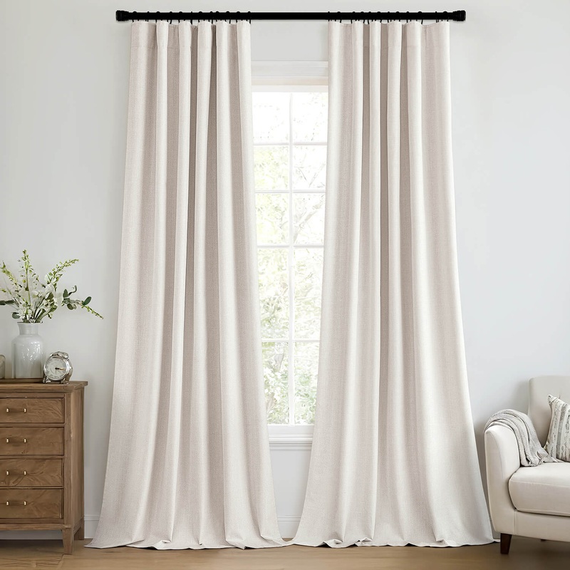 MIULEE 100% Blackout Curtains 84 Inch Long 2 Panels for Bedroom, Thick Luxury Faux Linen Black Out Curtain Room Darkening Back Tab Pleat Window Textured Drapes with Hooks for Living Room, Ivory