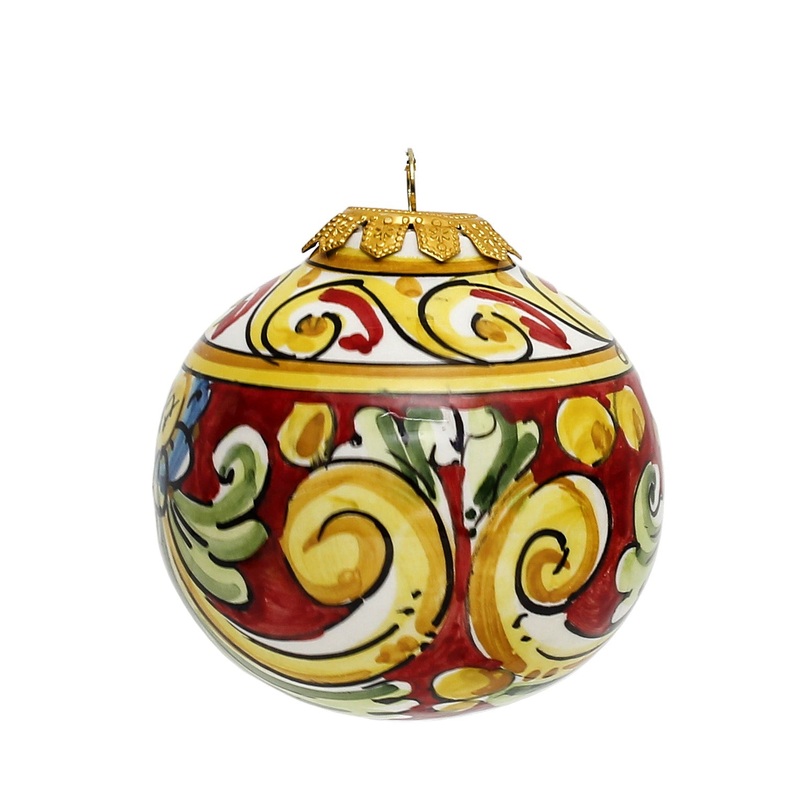 CHRISTMAS ORNAMENT: Caltagirone Round Ball (3.25″ ) – RED