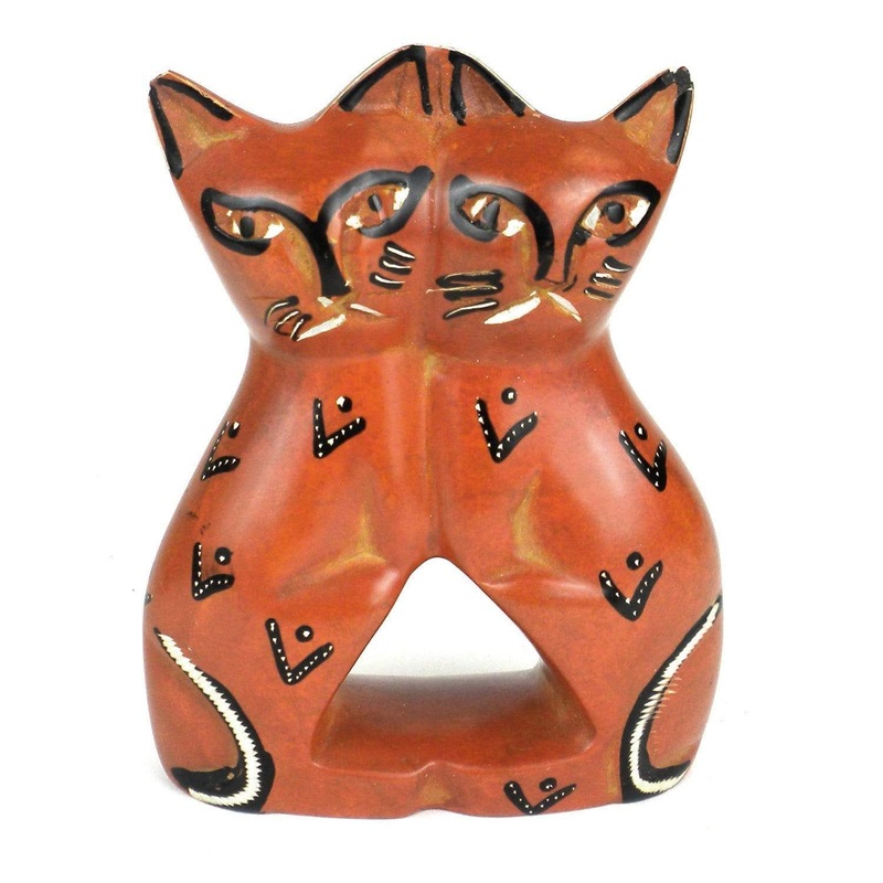 Handcrafted 4-inch Soapstone Love Cats Sculpture in Brick – Smolart