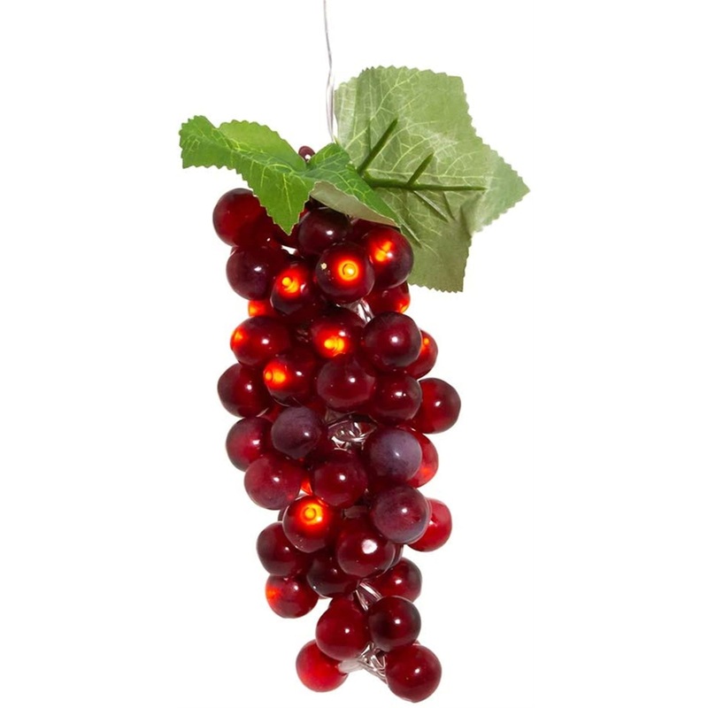 Kurt Adler Battery Operated 20 Warm White LED Lights, Single Cluster Burgundy Grapes, 8″