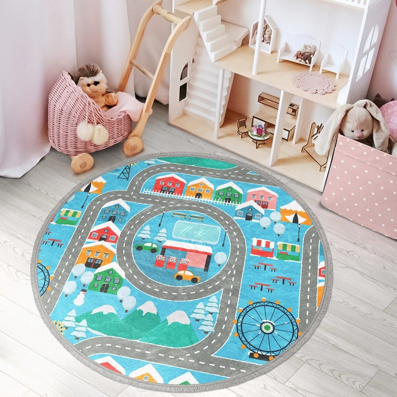 Cute Patterned Kids Room Round Rug,