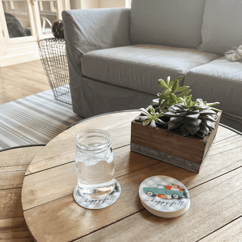 Happy Fall Pumpkin Truck Coaster (Set of 8) | Turquoise – Premium Vinyl Mat
