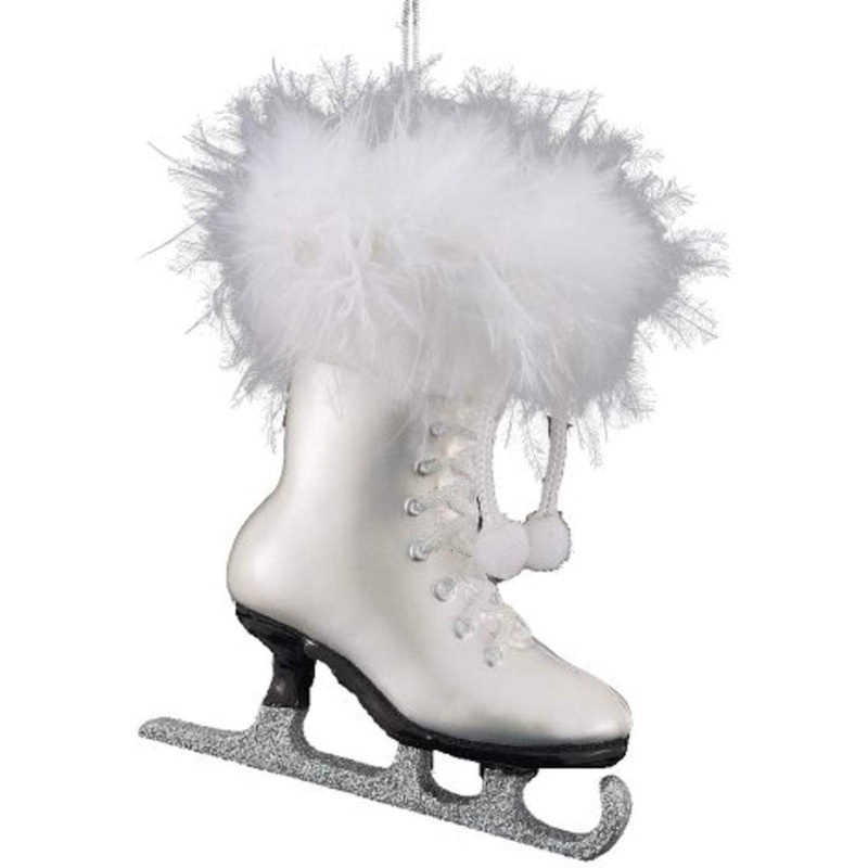 Kurt Adler Noble Gems Glass Ornament for Christmas Tree, White Ice Skate