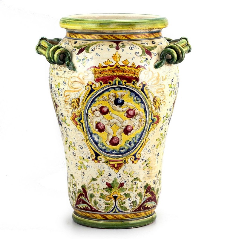 MAJOLICA MEDICI: Large Vase Umbrella Stand with two handles and DeMedici Crest (PRTOMBTST50)