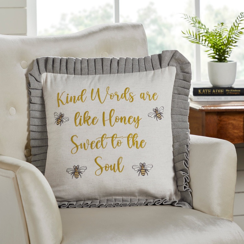 Embroidered Bee Honey Pillow 18×18