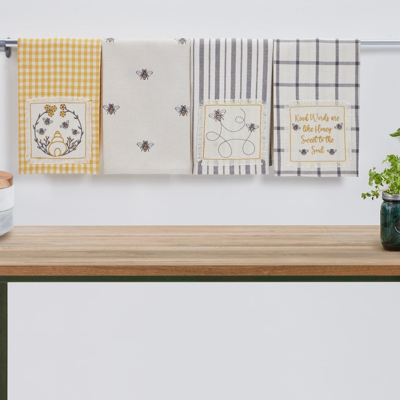 Embroidered Bee Tea Towel Set of 4 19×28