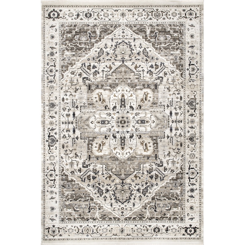 Rosette Medallion Fringed Rug | Beige