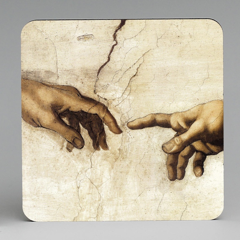 SUBLIMART: MDF Hardboard Set of 4 Coasters – Design: Affresco – The Creation of Adam By Michelangelo