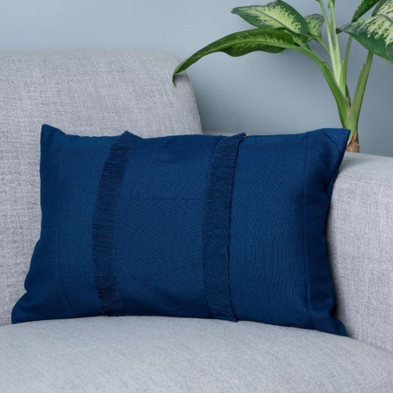 Bohemian Double Fringe Pillow Cover Rectangle – Navy Blue