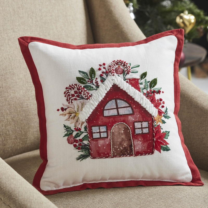 Candy Cane Cottage Pillow 12×12