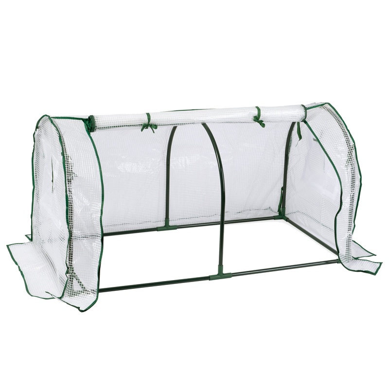 Garden Elements Indoor/Outdoor Metal Frame, Plastic Covered Cloche Round Tunnel Greenhouse with Mesh Vents, White, Mini, 47