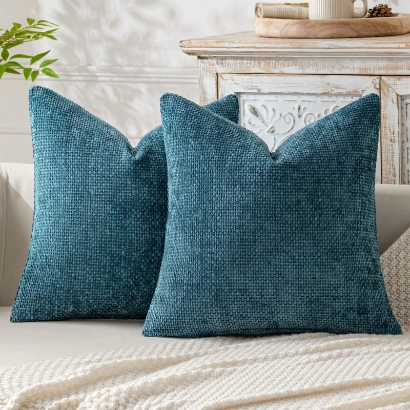 MIULEE Pack of 2 Teal Decorative Pillow Covers 20×20 Inch Soft Chenille Couch Throw Pillows Farmhouse Cushion Covers for Home Decor Sofa Bedroom Living Room
