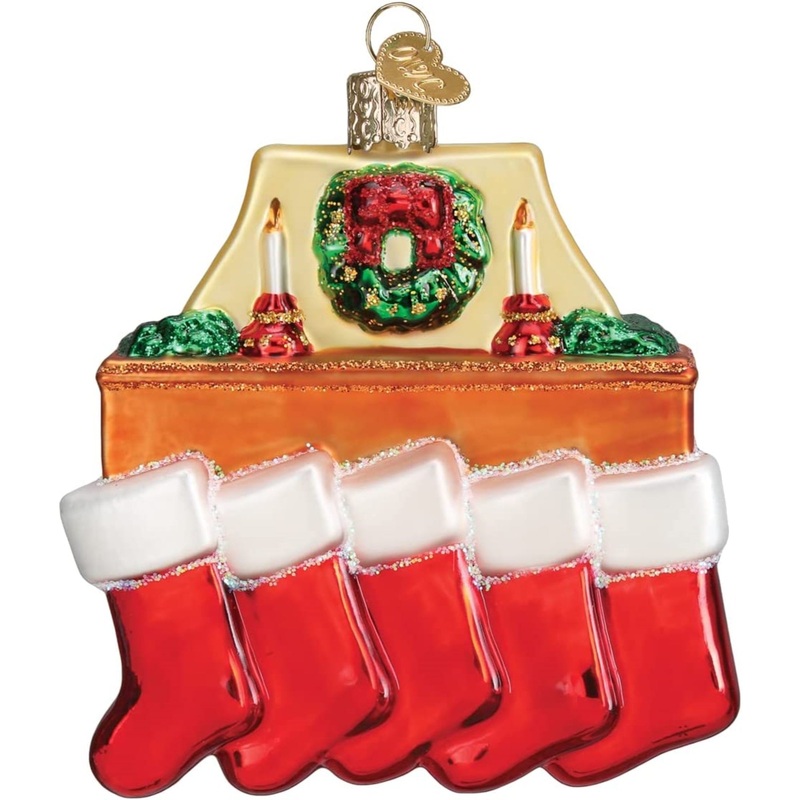 Old World Christmas Glass Blown Family of 5 Stockings Ornament, 4″