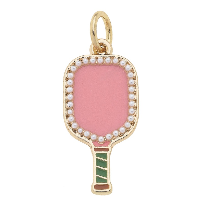 Pearl Studded Pickleball Paddle Charm in Pink