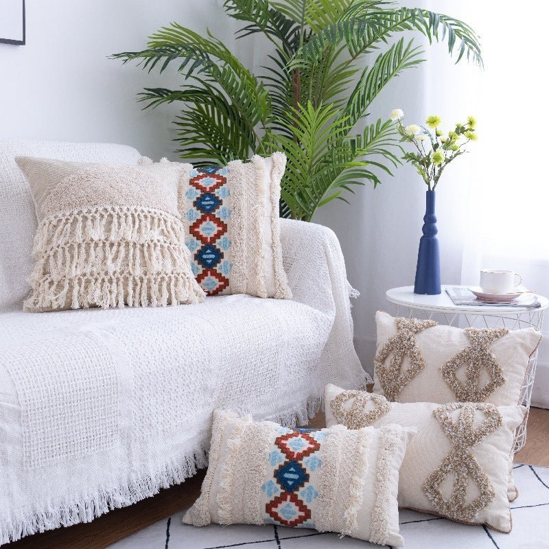 Tufted Throw Pillow – Moroccan Fringed Waist Pillow Case
