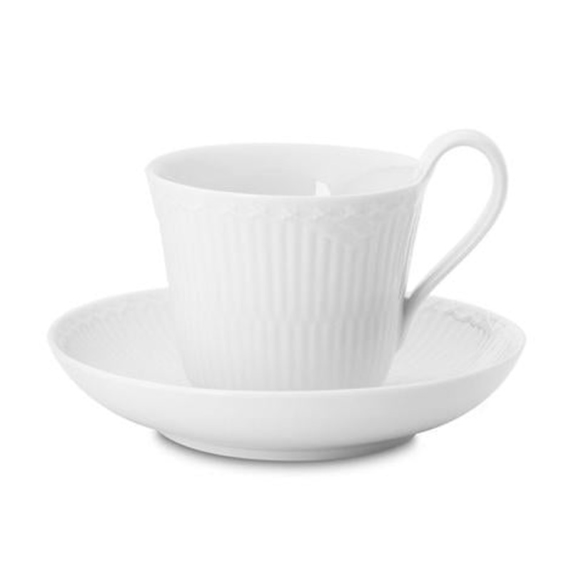 White Fluted Half Lace High Handled Cup & Saucer