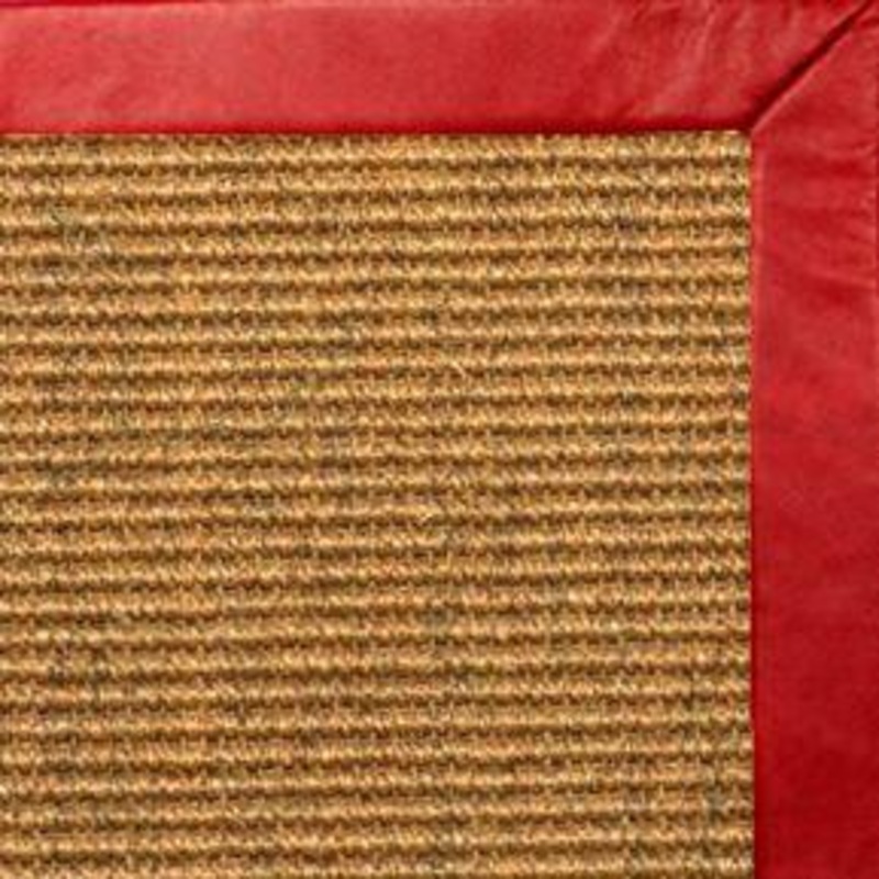 Cognac Sisal Rug with Red Leather Border
