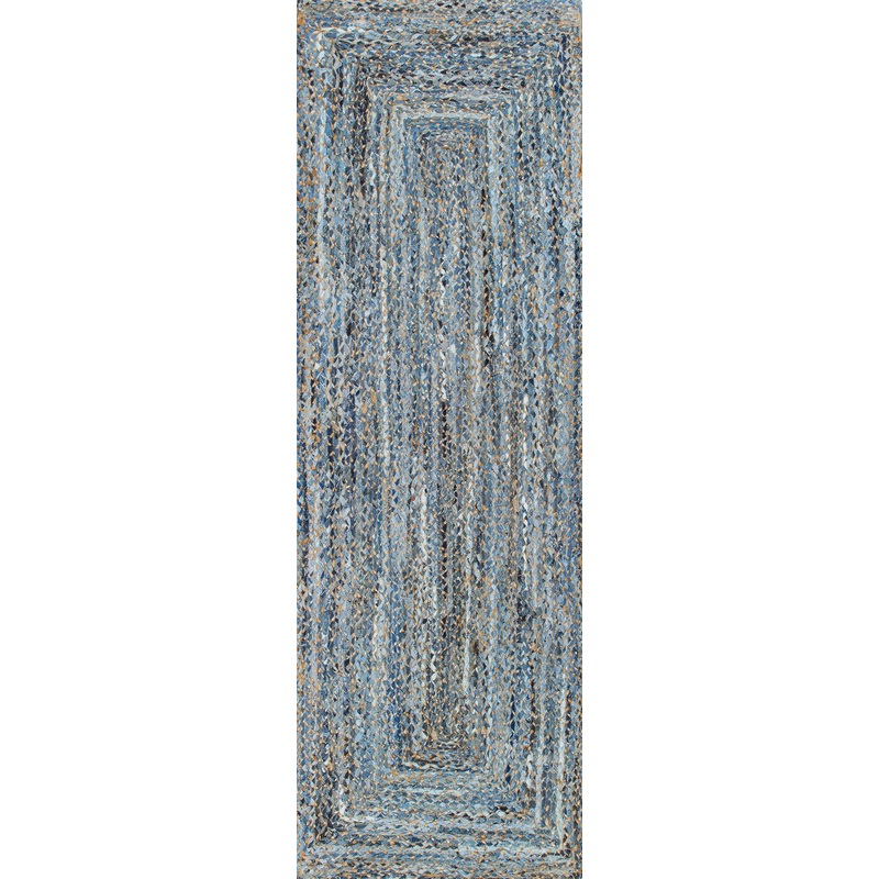 Hand Braided Denim And Jute Interwoven Solid Rug | Denim