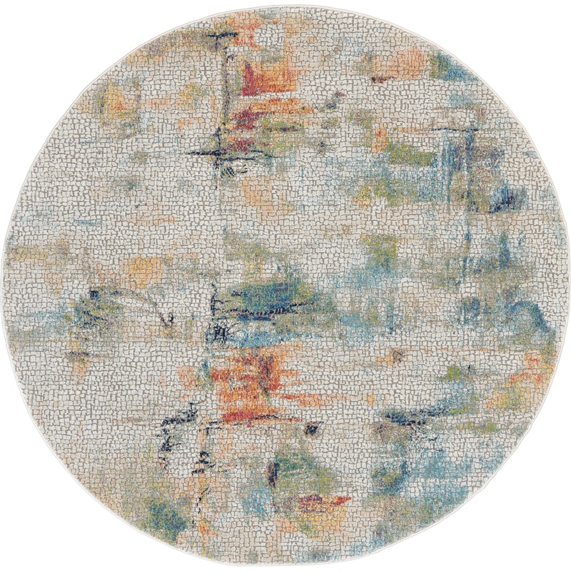 Nourison Ankara Global 4′ x Round Ivory/Multicolor Modern Indoor Rug