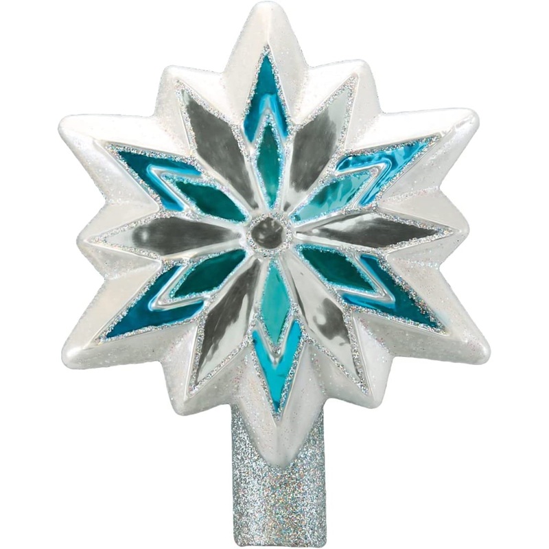 Old World Christmas Glass Blown Snowflake Tree Topper Blue, 7″