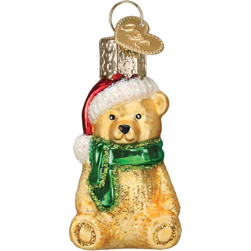 Old World Christmas Mini Glass Blown Teddy Bear Ornament, 2″