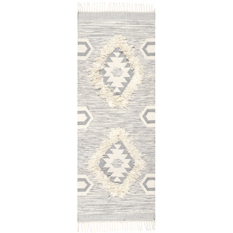 Shaggy Moroccan Lattice Fringe Rug | Light Grey